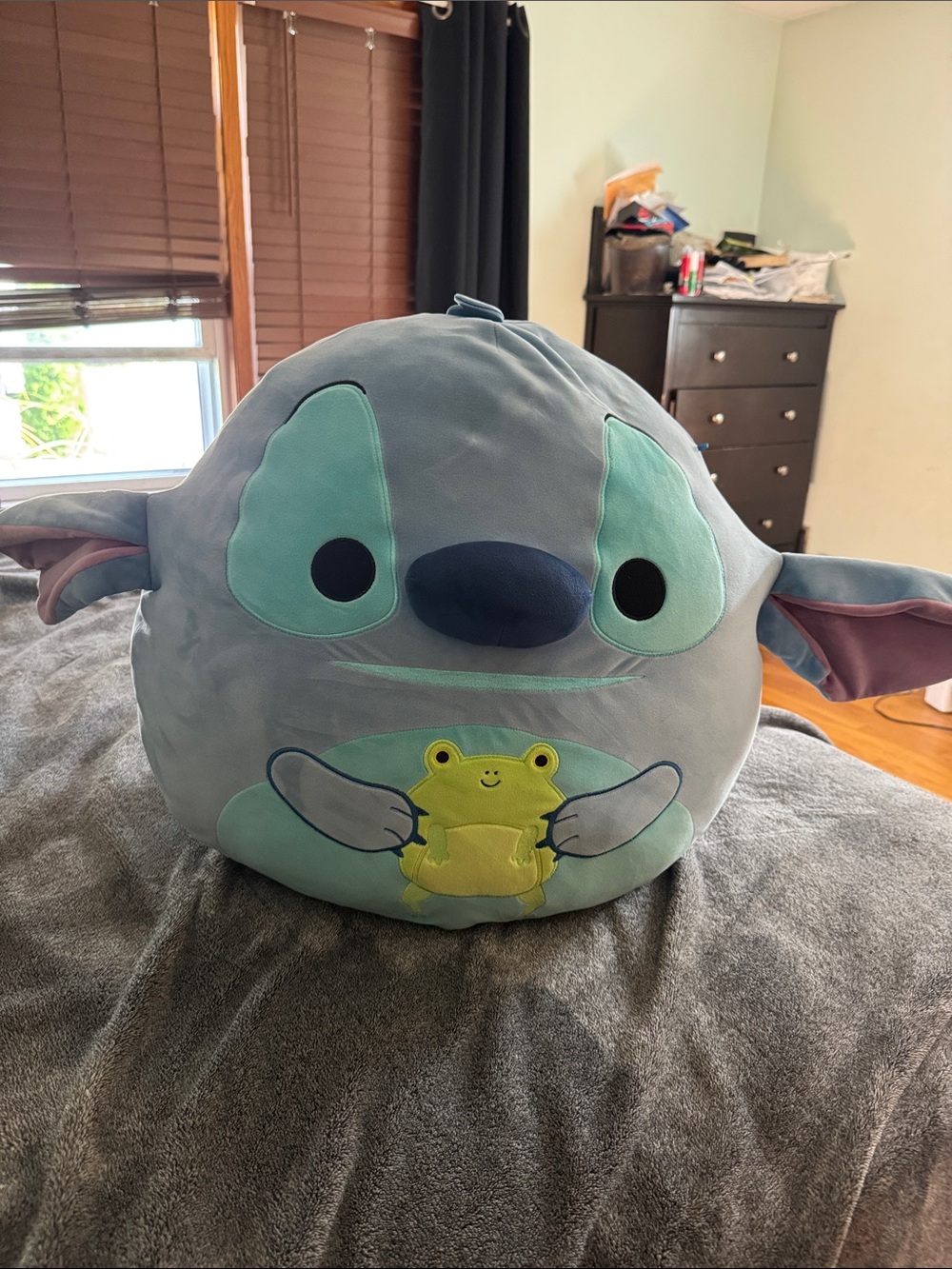 Blue Stitch Character Squishmallow with Green Frog